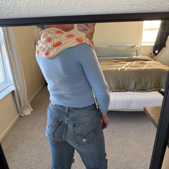 Handmade Crochet Knit Flower Granny Square Triangle Scarf - Picture 3 of 7